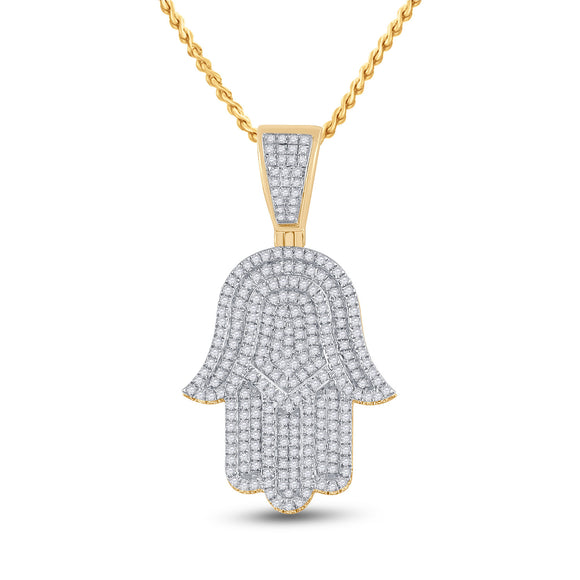 14kt Yellow Gold Mens Round Diamond Hamsa Hand Charm Pendant 3/4 Cttw