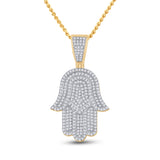 14kt Yellow Gold Mens Round Diamond Hamsa Hand Charm Pendant 3/4 Cttw