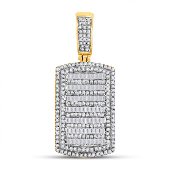 14kt Yellow Gold Mens Round Diamond Dog Tag Charm Pendant 1-1/6 Cttw