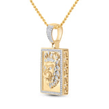 14kt Yellow Gold Mens Round Diamond Lion Crown Rectangle Tag Charm Pendant 1/2 Cttw