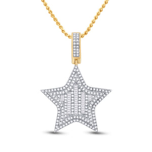 14kt Yellow Gold Mens Round Diamond Star Charm Pendant 3/4 Cttw
