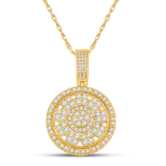 14kt Yellow Gold Mens Round Diamond Circle Charm Pendant 2-1/4 Cttw