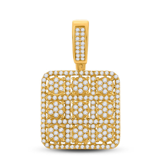 14kt Yellow Gold Mens Round Diamond Square Charm Pendant 2-1/2 Cttw