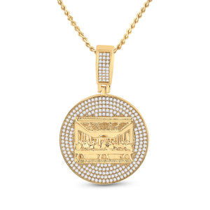 14kt Yellow Gold Mens Round Diamond Last Supper Charm Pendant 3-1/4 Cttw