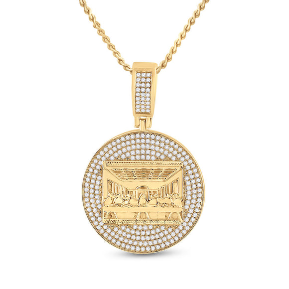14kt Yellow Gold Mens Round Diamond Last Supper Charm Pendant 3-1/4 Cttw