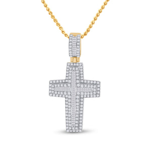 14kt Yellow Gold Mens Baguette Diamond Cross Charm Pendant 2-1/3 Cttw