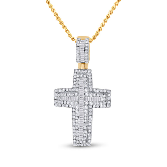 14kt Yellow Gold Mens Baguette Diamond Cross Charm Pendant 2-1/3 Cttw