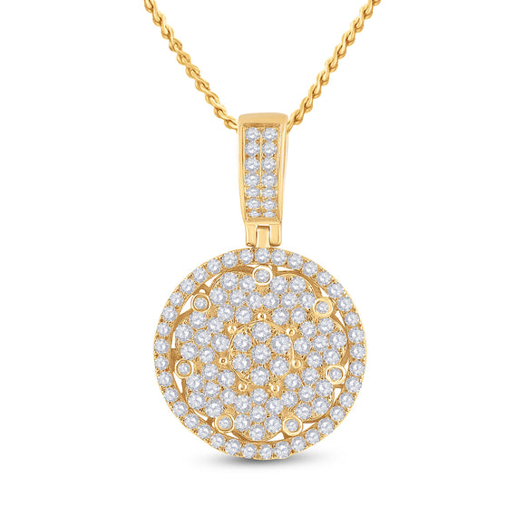 10kt Yellow Gold Mens Round Diamond Cluster Circle Charm Pendant 3 Cttw