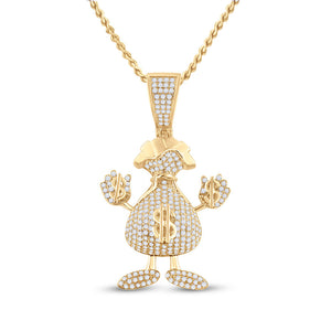 10kt Yellow Gold Mens Round Diamond Dollar Money Bag Man Pendant 3 Cttw