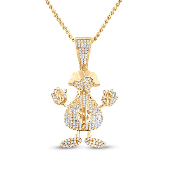 10kt Yellow Gold Mens Round Diamond Dollar Money Bag Man Pendant 3 Cttw