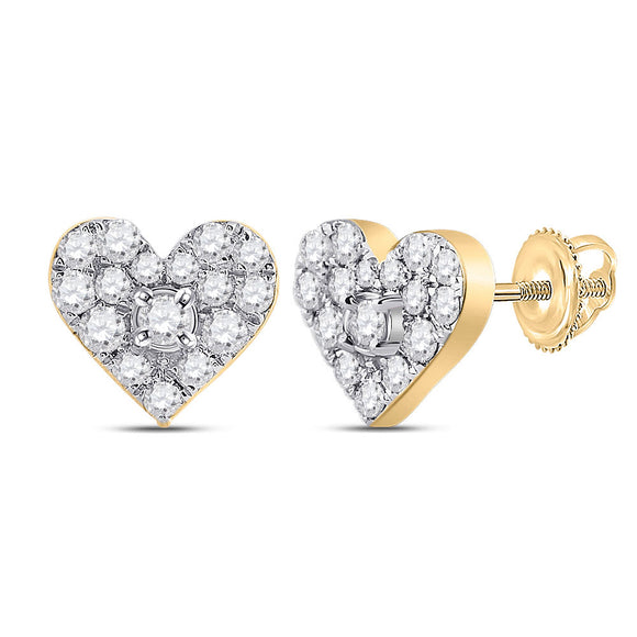 10kt Yellow Gold Womens Round Diamond Heart Earrings 1/3 Cttw