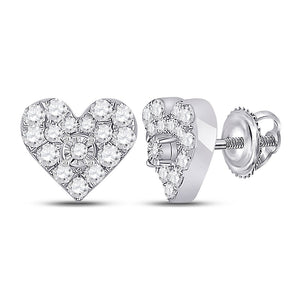 10kt White Gold Womens Round Diamond Heart Earrings 1/3 Cttw