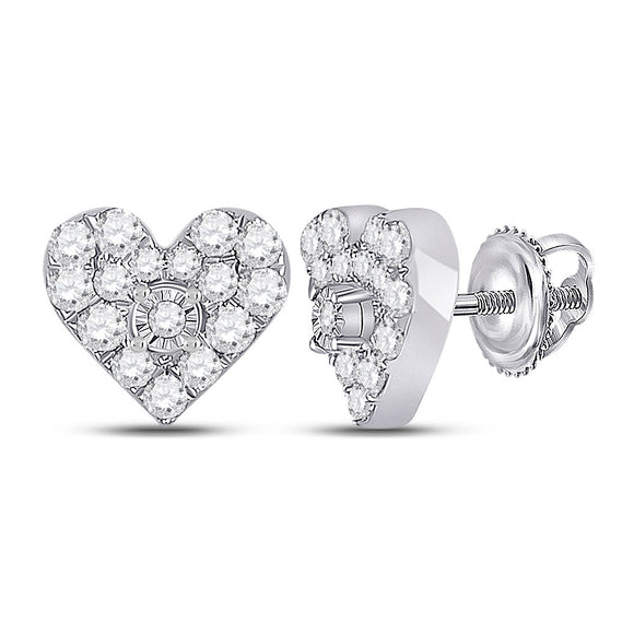 10kt White Gold Womens Round Diamond Heart Earrings 1/3 Cttw