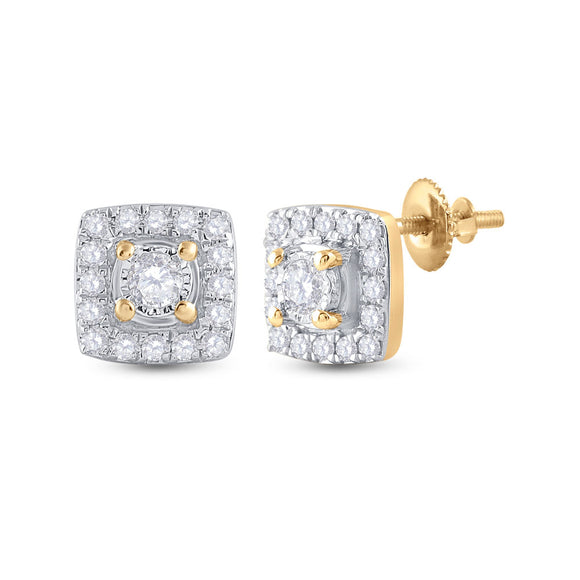 10kt Yellow Gold Womens Round Diamond Square Earrings 1/5 Cttw