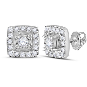 10kt White Gold Womens Round Diamond Square Earrings 1/5 Cttw