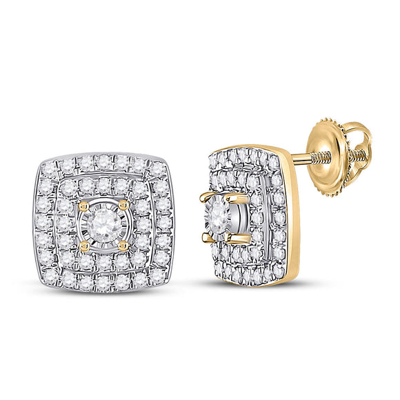 10kt Yellow Gold Womens Round Diamond Square Earrings 1/4 Cttw