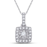 10kt White Gold Womens Round Diamond Square Pendant 1/6 Cttw