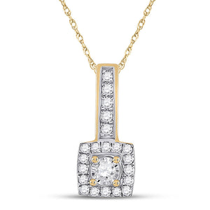 10kt Yellow Gold Womens Round Diamond Square Pendant 1/5 Cttw