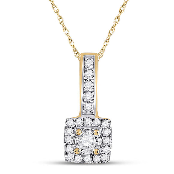 10kt Yellow Gold Womens Round Diamond Square Pendant 1/5 Cttw