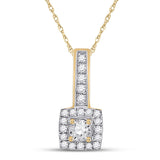 10kt Yellow Gold Womens Round Diamond Square Pendant 1/5 Cttw