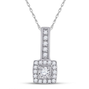 10kt White Gold Womens Round Diamond Square Pendant 1/5 Cttw