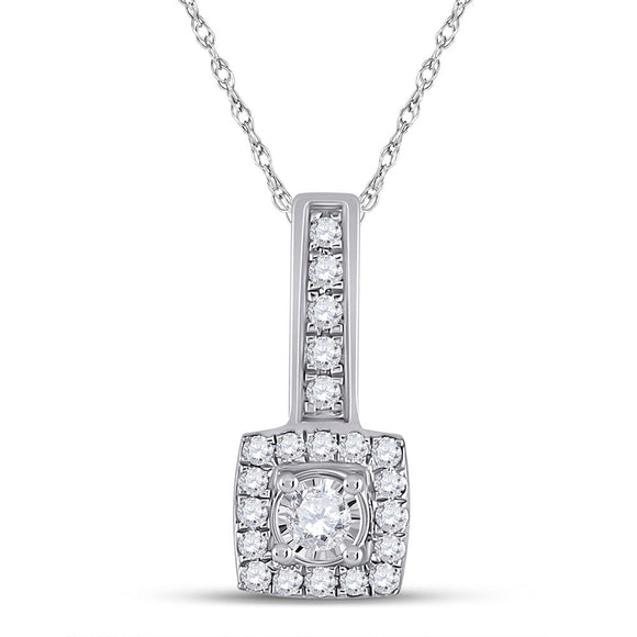 10kt White Gold Womens Round Diamond Square Pendant 1/5 Cttw