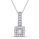 10kt White Gold Womens Round Diamond Square Pendant 1/5 Cttw
