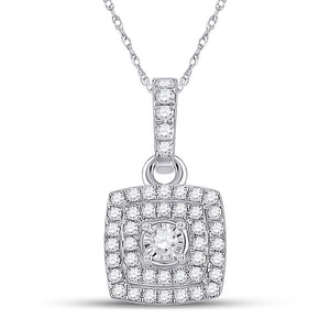 10kt White Gold Womens Round Diamond Square Pendant 1/4 Cttw