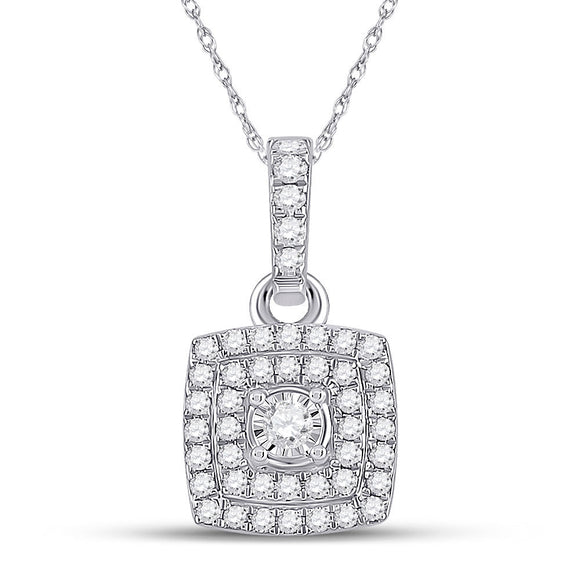 10kt White Gold Womens Round Diamond Square Pendant 1/4 Cttw