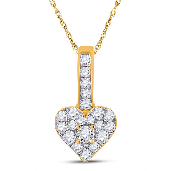 10kt Yellow Gold Womens Round Diamond Heart Pendant 1/3 Cttw