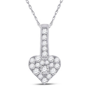 10kt White Gold Womens Round Diamond Heart Pendant 1/3 Cttw