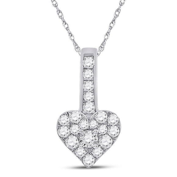 10kt White Gold Womens Round Diamond Heart Pendant 1/3 Cttw