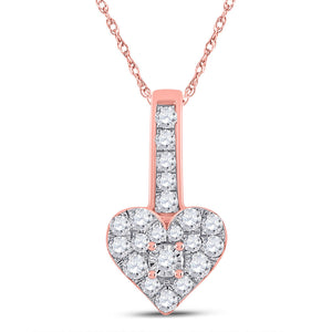 10kt Rose Gold Womens Round Diamond Heart Pendant 1/3 Cttw