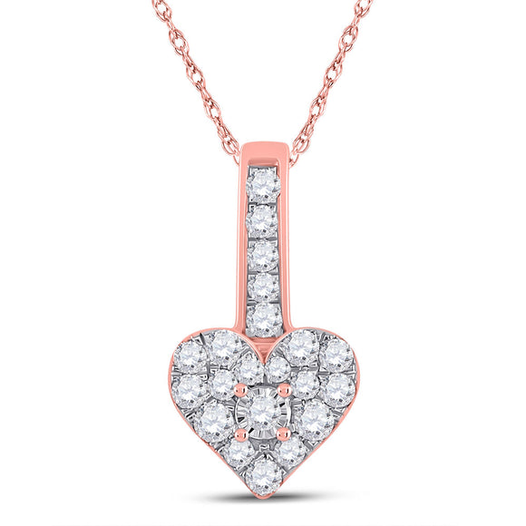 10kt Rose Gold Womens Round Diamond Heart Pendant 1/3 Cttw