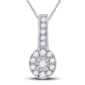 10kt White Gold Womens Round Diamond Oval Pendant 1/4 Cttw