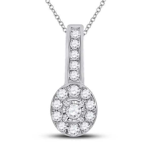 10kt White Gold Womens Round Diamond Oval Pendant 1/4 Cttw