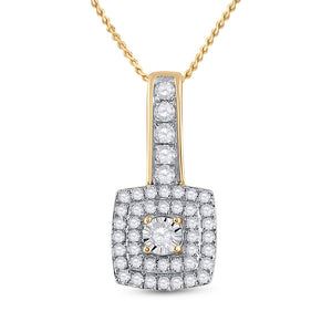 10kt Yellow Gold Womens Round Diamond Square Pendant 1/3 Cttw