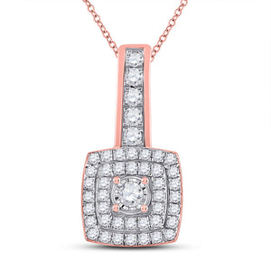 10kt Rose Gold Womens Round Diamond Square Pendant 1/3 Cttw