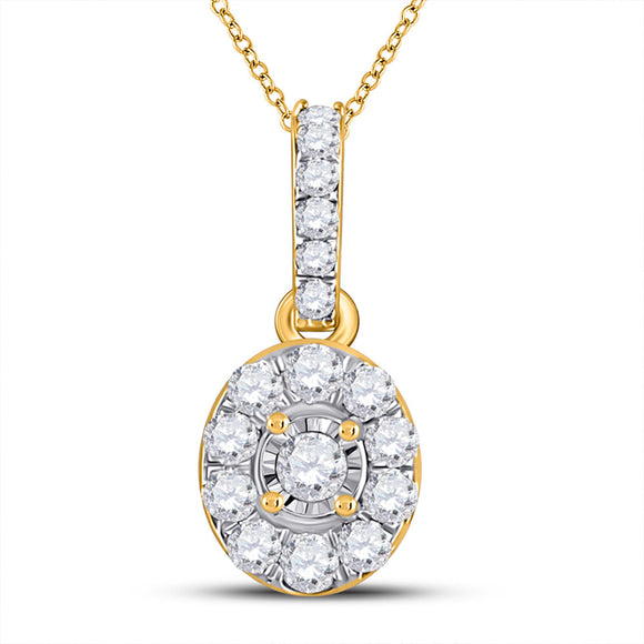 10kt Yellow Gold Womens Round Diamond Oval Pendant 1/5 Cttw