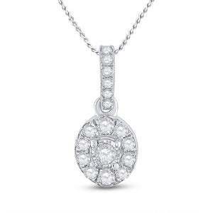 10kt White Gold Womens Round Diamond Oval Pendant 1/5 Cttw