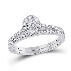10kt White Gold Round Diamond Oval Bridal Wedding Ring Band Set 1/3 Cttw