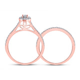 10kt Rose Gold Round Diamond Oval Bridal Wedding Ring Band Set 1/3 Cttw
