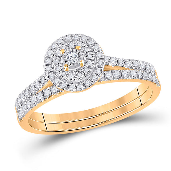 10kt Yellow Gold Round Diamond Bridal Wedding Ring Band Set 1/3 Cttw