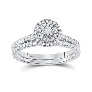 10kt White Gold Round Diamond Bridal Wedding Ring Band Set 1/3 Cttw