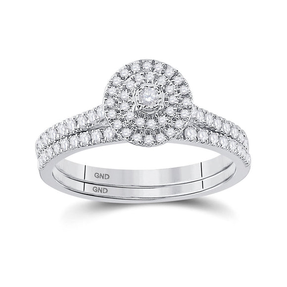 10kt White Gold Round Diamond Bridal Wedding Ring Band Set 1/3 Cttw