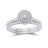 10kt White Gold Round Diamond Bridal Wedding Ring Band Set 1/3 Cttw
