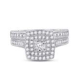 10kt White Gold Round Diamond Halo Bridal Wedding Ring Band Set 1/2 Cttw