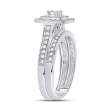 10kt White Gold Round Diamond Halo Bridal Wedding Ring Band Set 1/2 Cttw
