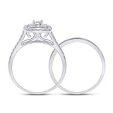10kt White Gold Round Diamond Halo Bridal Wedding Ring Band Set 1/2 Cttw