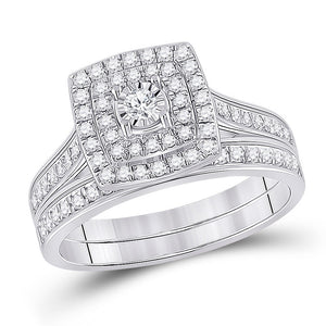 10kt White Gold Round Diamond Halo Bridal Wedding Ring Band Set 1/2 Cttw